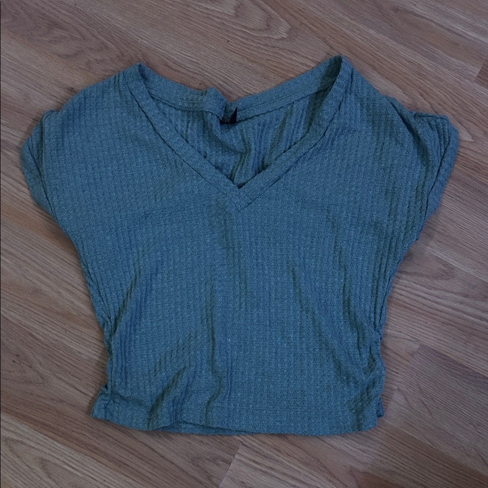 Green V-Neck Women's Top